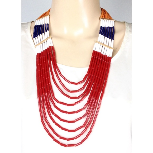 BCBGMaxAzria Jewelry - BCBG NECKLACE BEADED GOLD TONED LAYERED TIERED RED